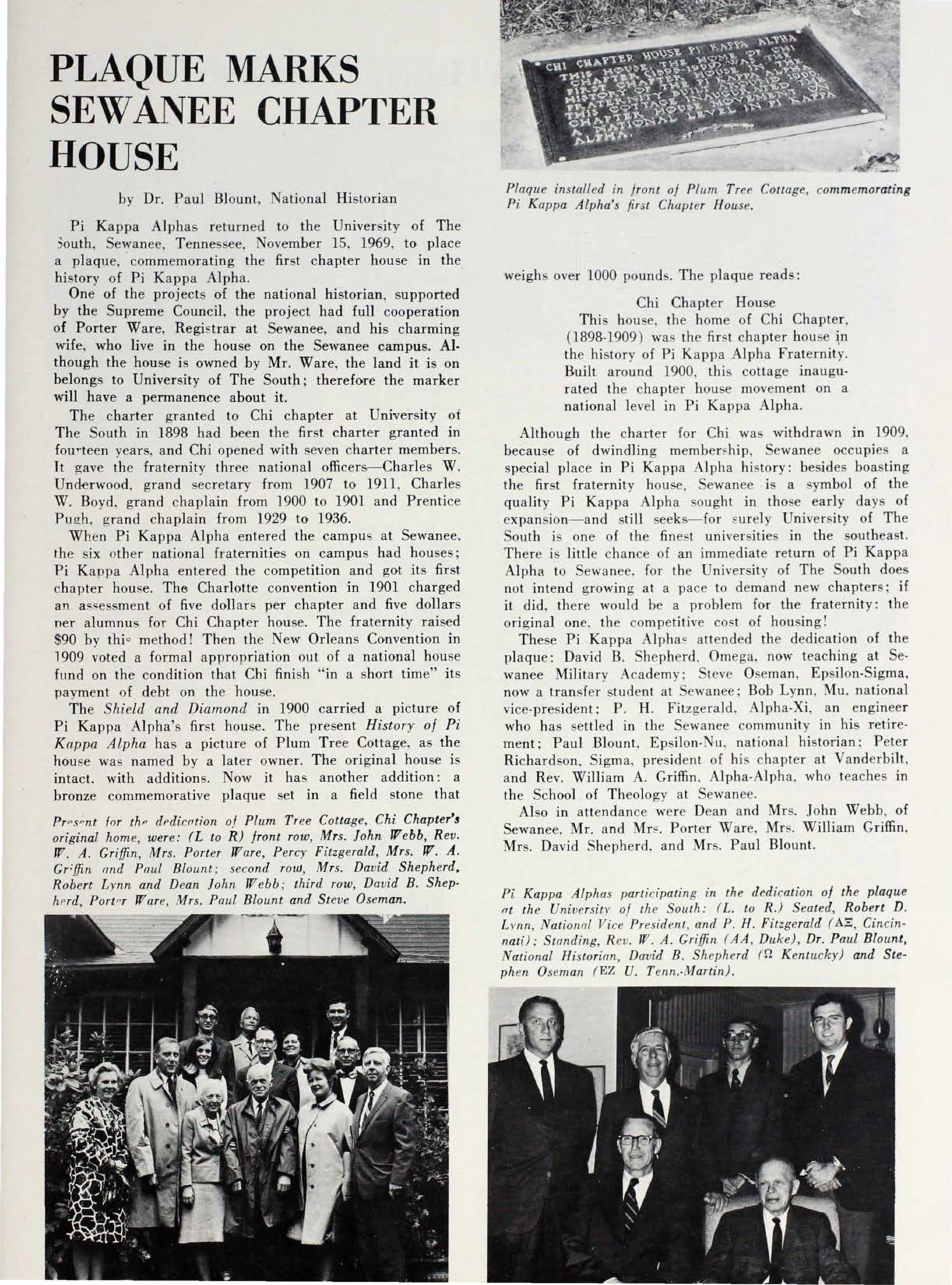 Plaque Marks Sewanee Chapter House